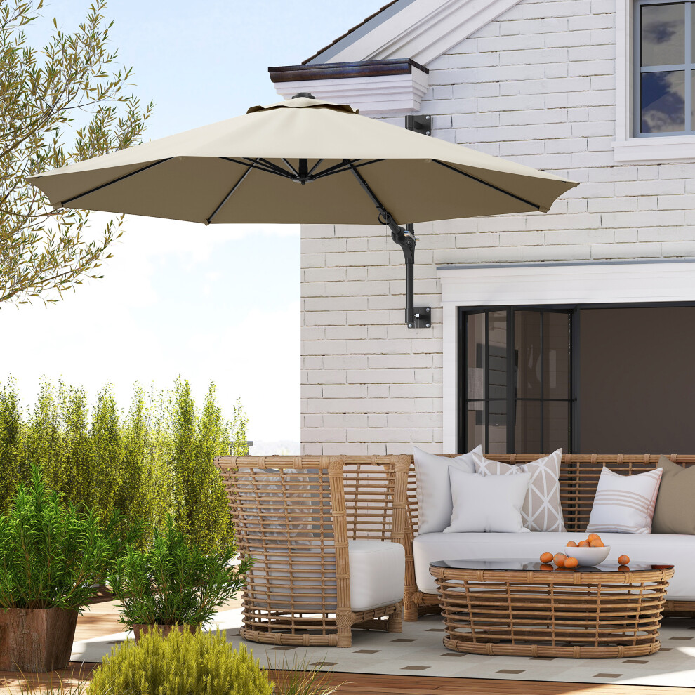 Outsunny Sun Parasol with Vent, Wall Umbrella for Patio, Garden, Khaki
