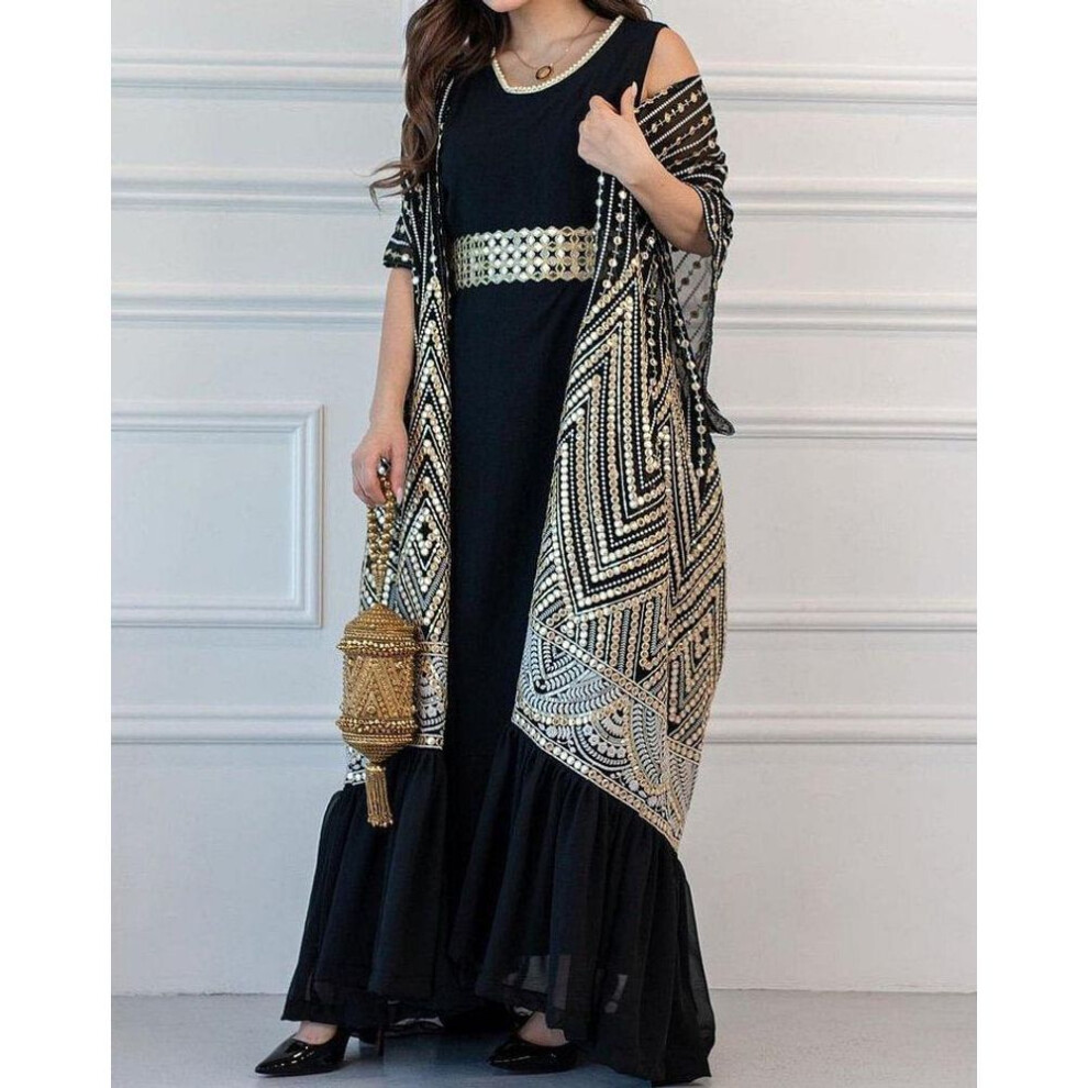 (black, Extra Large) 2023 Spring/Summer Urban Fashion Bat Sleeve Shirred Vest & Printed Belt Set