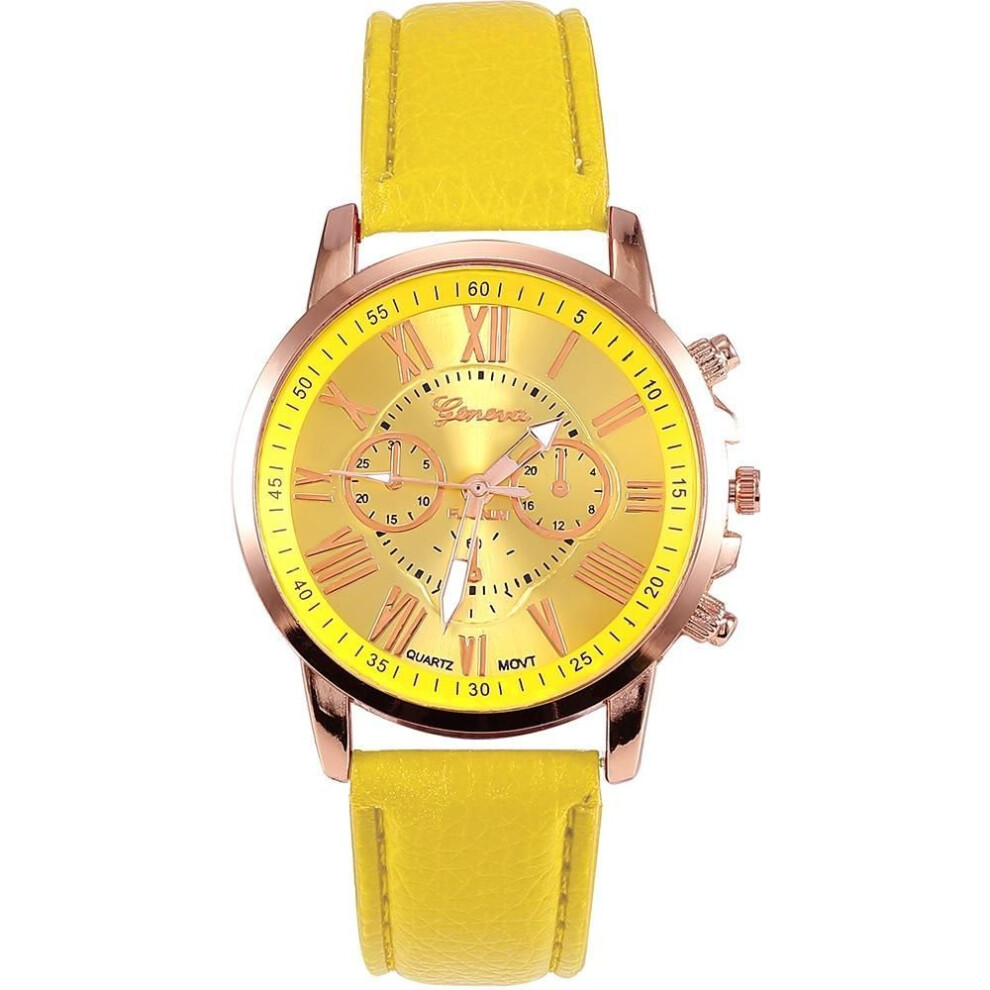 (yellow) Women's Quartz Watch with Leather Strap