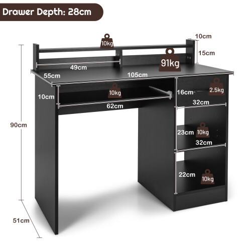 Casart Computer Desk Writing Desk With Display Shelf And Drawer Keyboard Tray 1