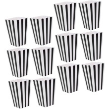 12 Stück Popcorn-Boxen für Partys, Papier-Popcorn-Behälter-Set, schwarze Streifen, sichere Papierverpackungsboxen