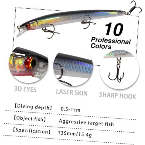 15,4 g Angelköder, 5er-Pack schwimmende Fischköder, realistische Fischform für den Außenbereich 1