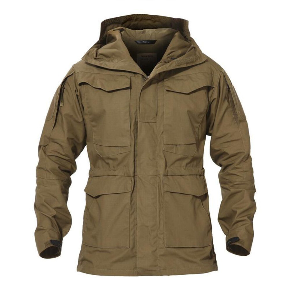 (brown, XS) Men's Spring Long Jacket Hooded Trench Us Field Hiking Jacket Outdoor Coats Waterproof Windbreaker