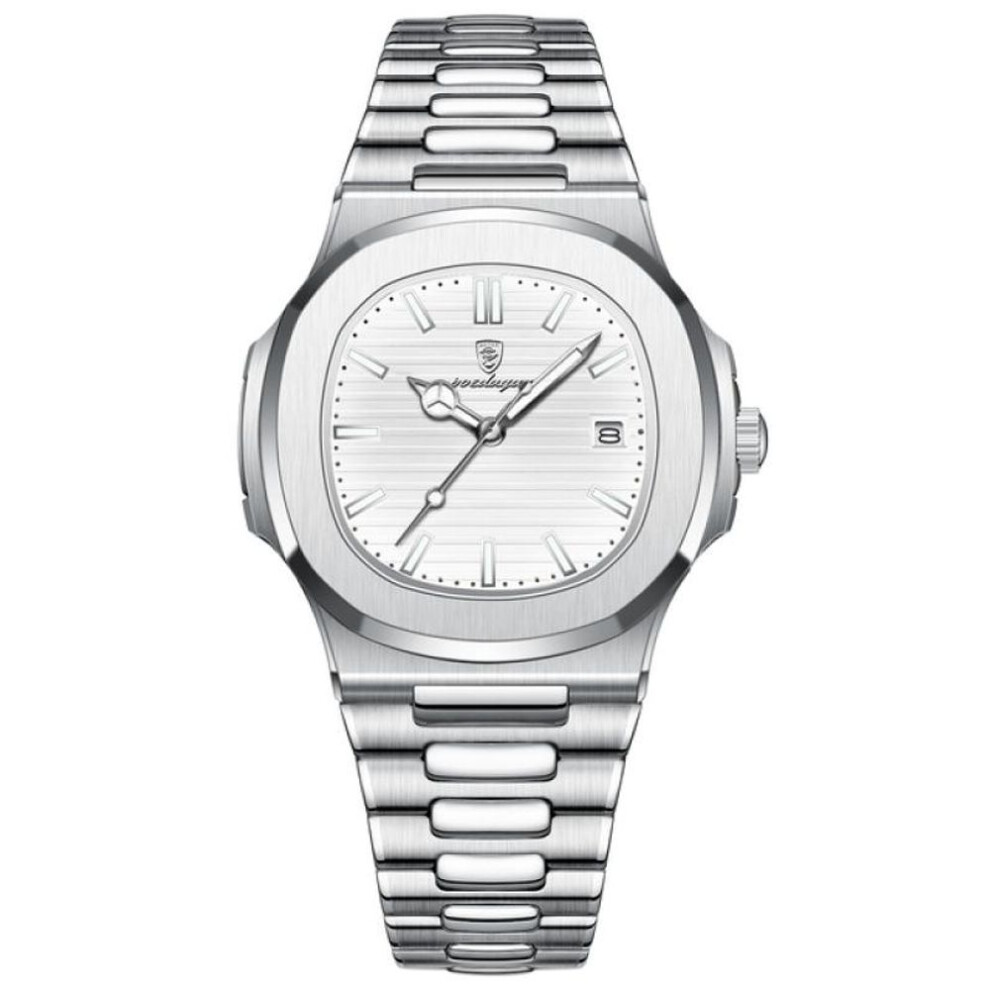 (white) 2023 New Luxury Watch Business Waterproof Male Clock Luminous Date Stainless Steel Square Quartz Men Watch