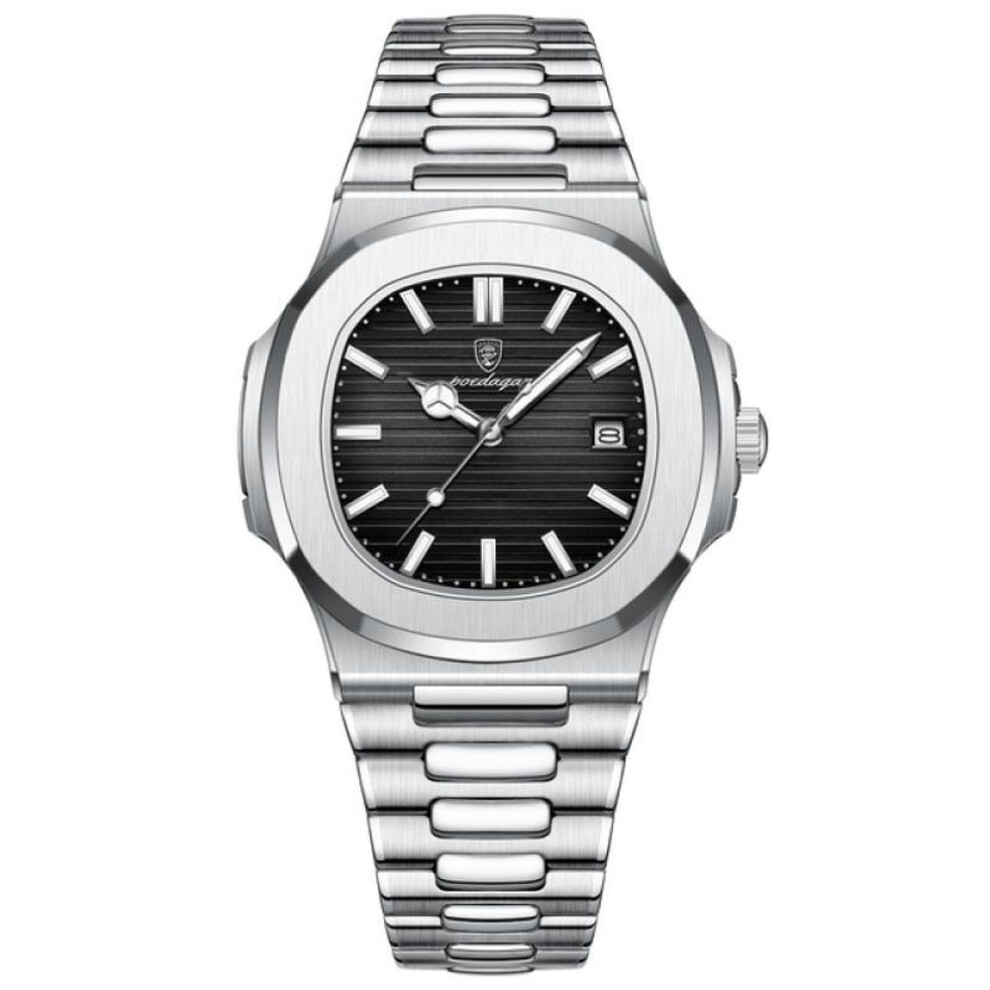 (black) 2023 New Luxury Watch Business Waterproof Male Clock Luminous Date Stainless Steel Square Quartz Men Watch