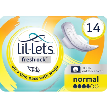 Lil-Lets Freshlock Ultra-Thin Period Pads with Wings, 100% Cotton Top Cover, Fragrance-Free & Odor-Control, Individually Wrapped