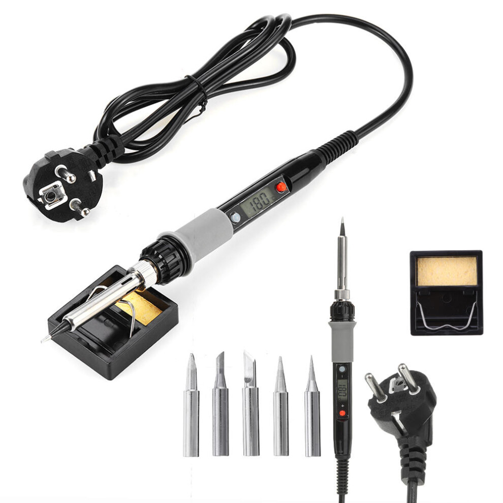 (UK Plug) 908S 80W LCD Electric Soldering Iron Adjustable Temperature Solder Iron with 5Pcs Solder Tips & Stand