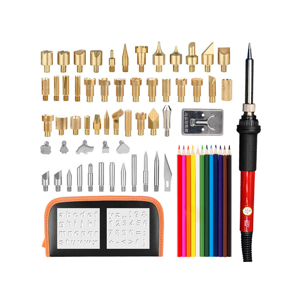 (Grey, EU Plug) 71Pcs Adjustable Temperature Electric Solder Iron Tool Kit Pyrography Wood Burning Carving Embossing Tool