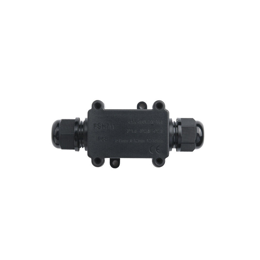 (Without terminal block) Mini 2 Way Black IP68 Waterproof Wire Junction Box 1 In 1 Out Outdoor Wire Box