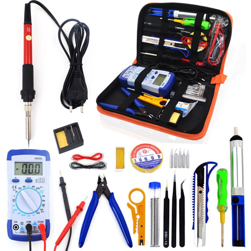(220V) 60W EU Plug 220V 110V adjustable temperature Soldering Iron kit With Multimeter Desoldeirng Pump Welding Tool Soldering Tools
