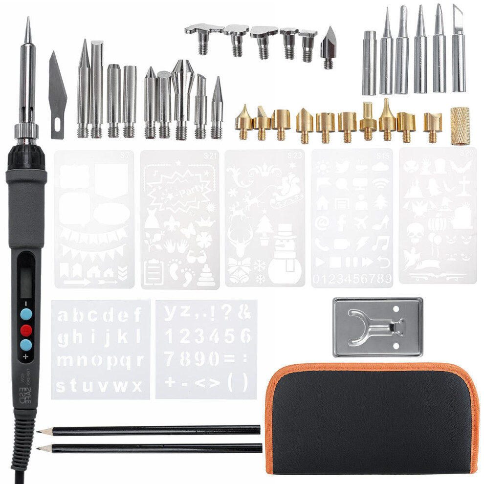 (Eu Plug) 42Pcs 60W Wood Burning Pen Tool Soldering Stencil Iron Craft Lcd Pyrography Soldering Tools Kit 9495687805283