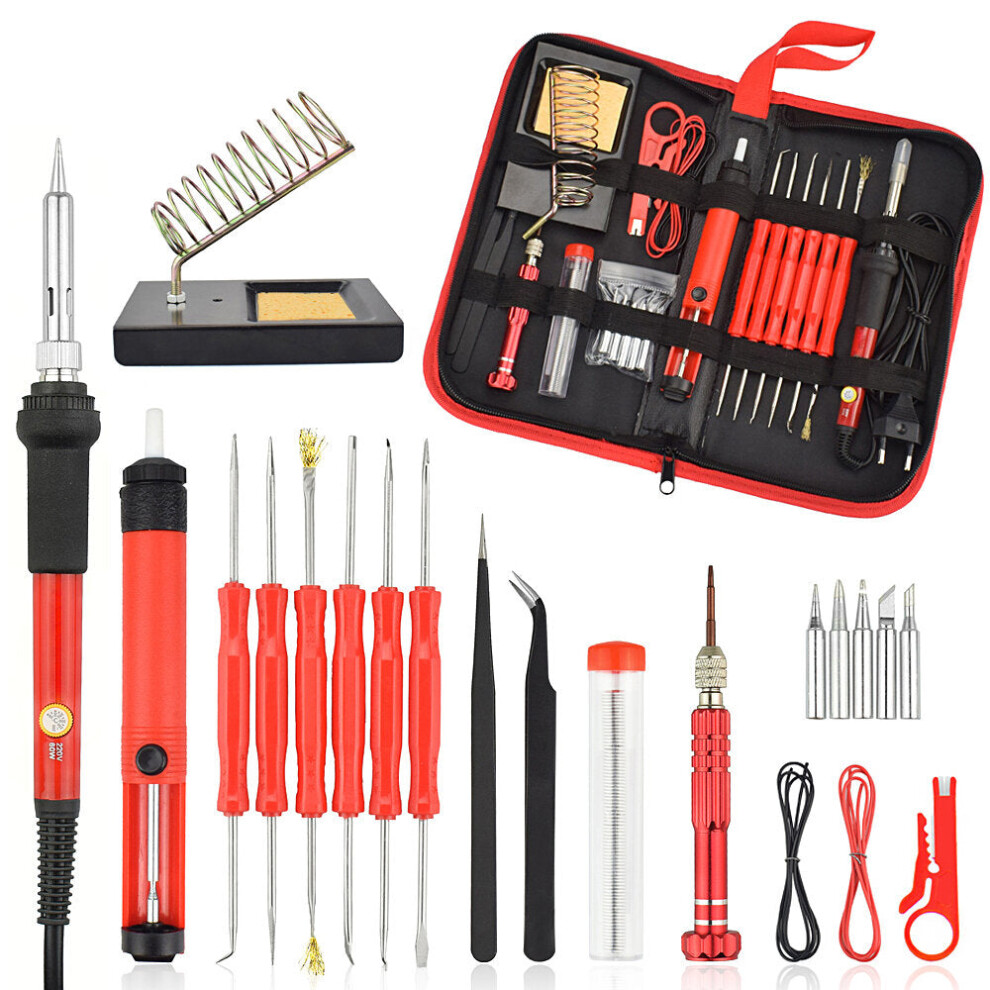 (US Plug) 26Pcs 60W Multifunctional Electric Solder Iron Kit Screwdriver Desoldering Pump Tip Wire Pliers + Tool Bag EU Plug/US Plug