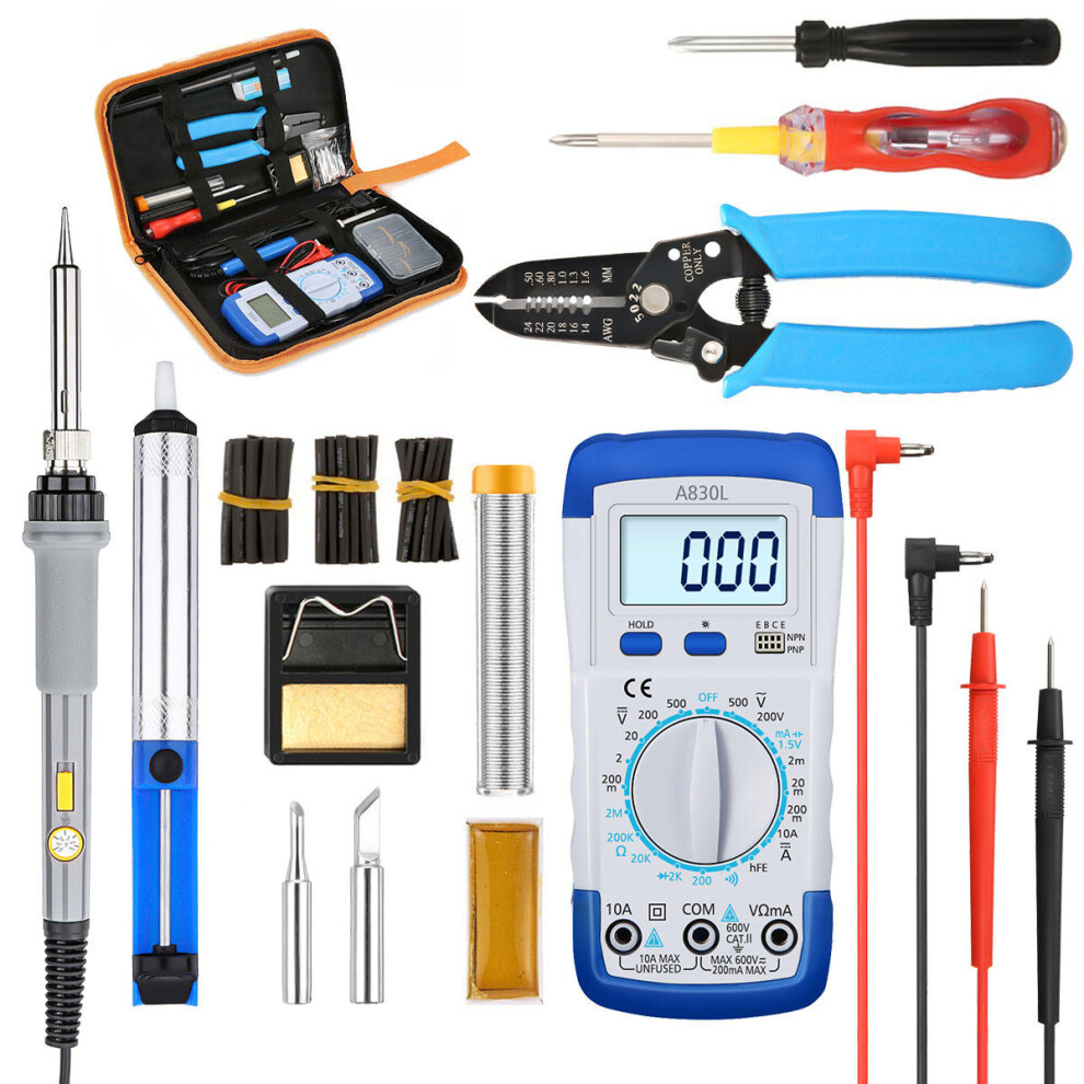 (US Plug) 60W Soldering Iron Kit Tips Electronic Welding Tool Adjustable Temperature Case