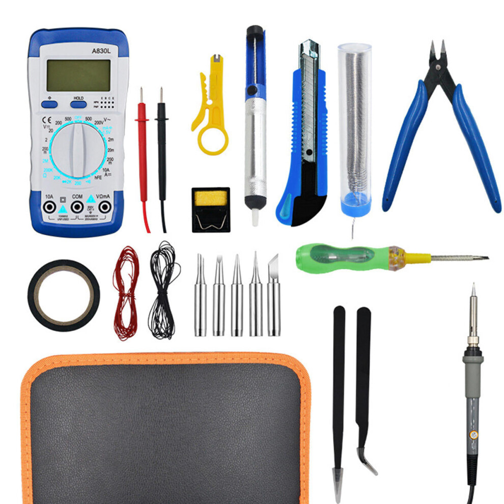 (Eu Plug) 21Pcs 60W Electronic Solder Iron Kit Welding Irons Solder Adjustable Temperature 9495687805788