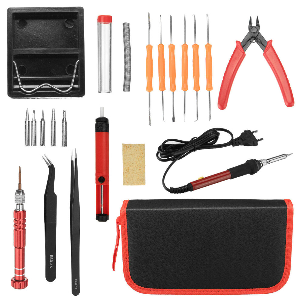 (US Plug) 21Pcs 60W Soldering Iron Tips Kit Electronic Adjustable Temperature Welding Tool