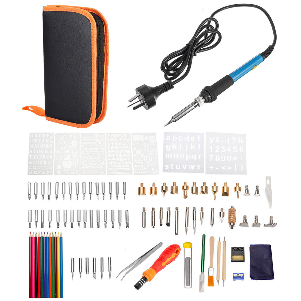 (AU Plug) 101Pcs Electric Solder Iron Kit DIY Wood Burning Pen Carft Tool Pyrography Tool Set