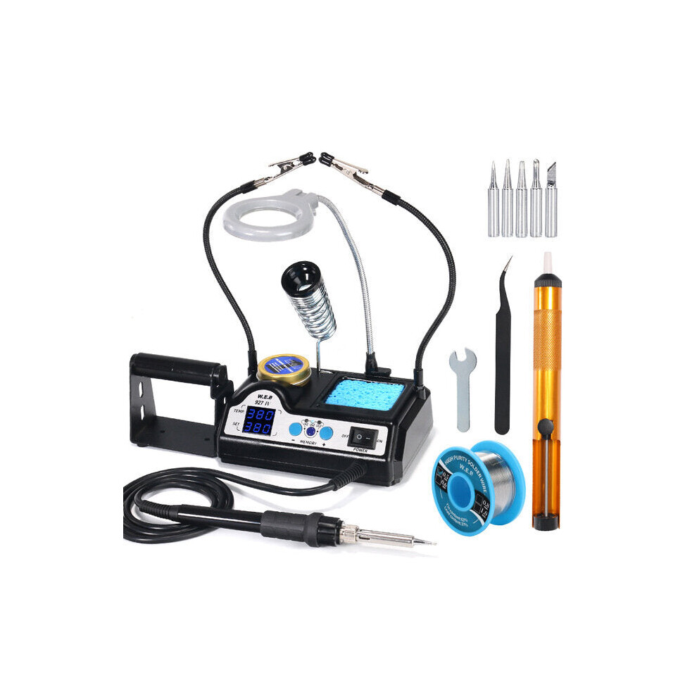 (US Plug) Clips Soldering Iron with Optional Magnifier Lamp Digital Display Electric Soldering iron Kit Set Soldering Station