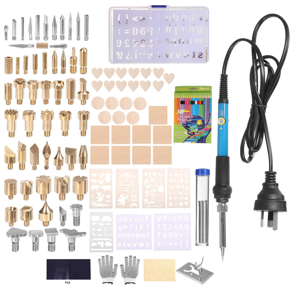 (Au Plug) 128Pcs 60W Electric Soldering Iron Kit Engraving Pen Wood Burning Pyrography Craft Tool 9495687806129