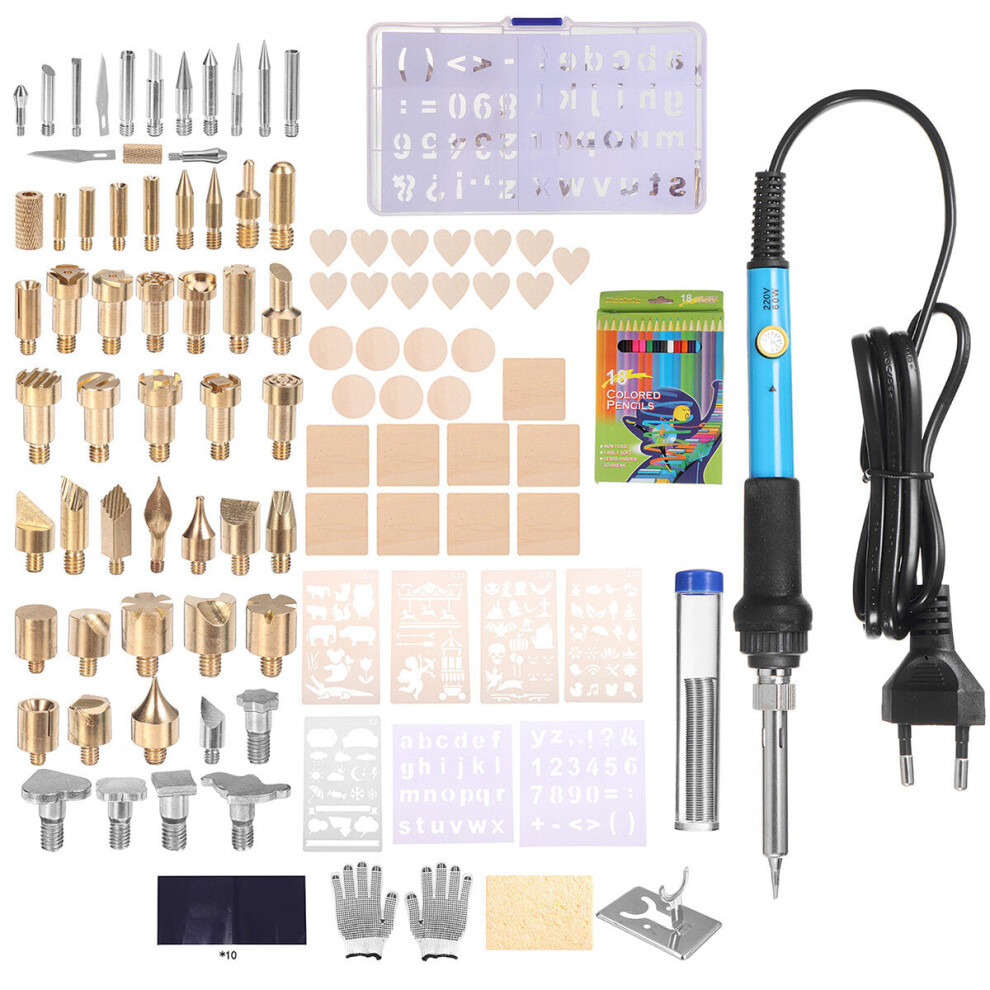 (Eu Plug) 128Pcs 60W Electric Soldering Iron Kit Engraving Pen Wood Burning Pyrography Craft Tool 9495687806099