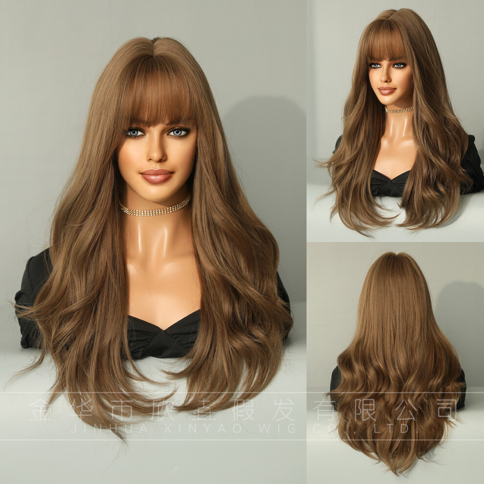 Unisex Brown ((Model Features) Honey Tea Flax__65cm 25.59Inch) New European And American Women's Long Curly Hair Air Large Wave Chemical Fiber Wig Wavy