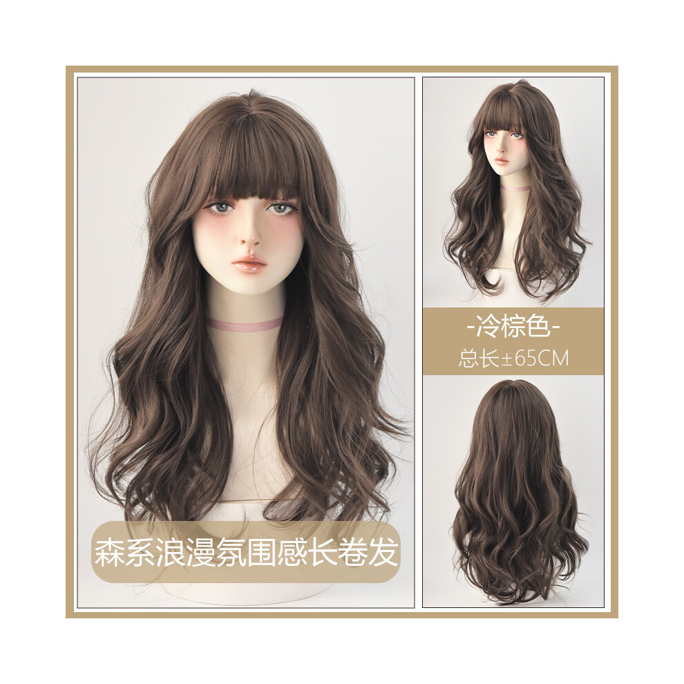 Unisex Brown (Cold _65Cm 25.59Inch) New European And American Women's Long Curly Hair Air Large Wave Chemical Fiber Wig Wavy Wigs