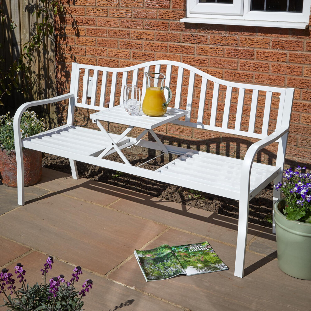 Garden Bench Loveseat Centre Drinks Table Armrest Outdoor Furniture