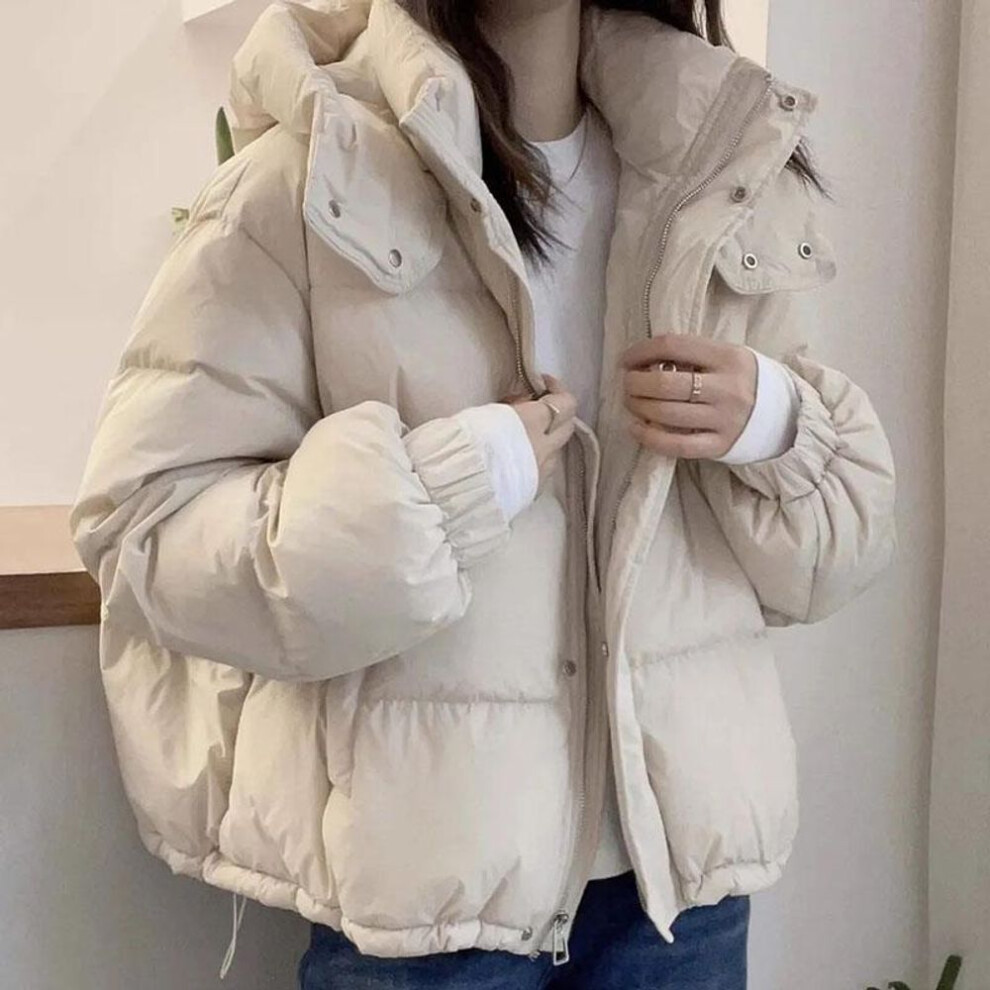 (beige, 2XL) Fashion Parkas Jacket Women's Korean Autumn Winter Loose Hooded Thicken Warm Down Cotton Padded Short Coats Female Tops
