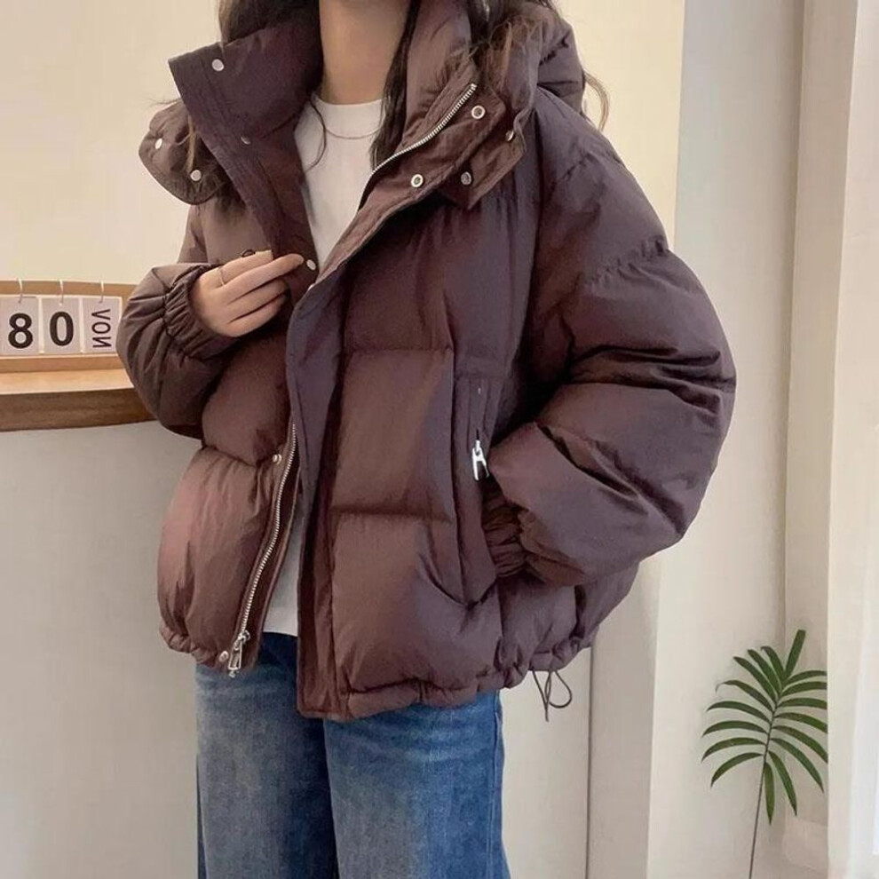 (brown, S) Fashion Parkas Jacket Women's Korean Autumn Winter Loose Hooded Thicken Warm Down Cotton Padded Short Coats Female Tops