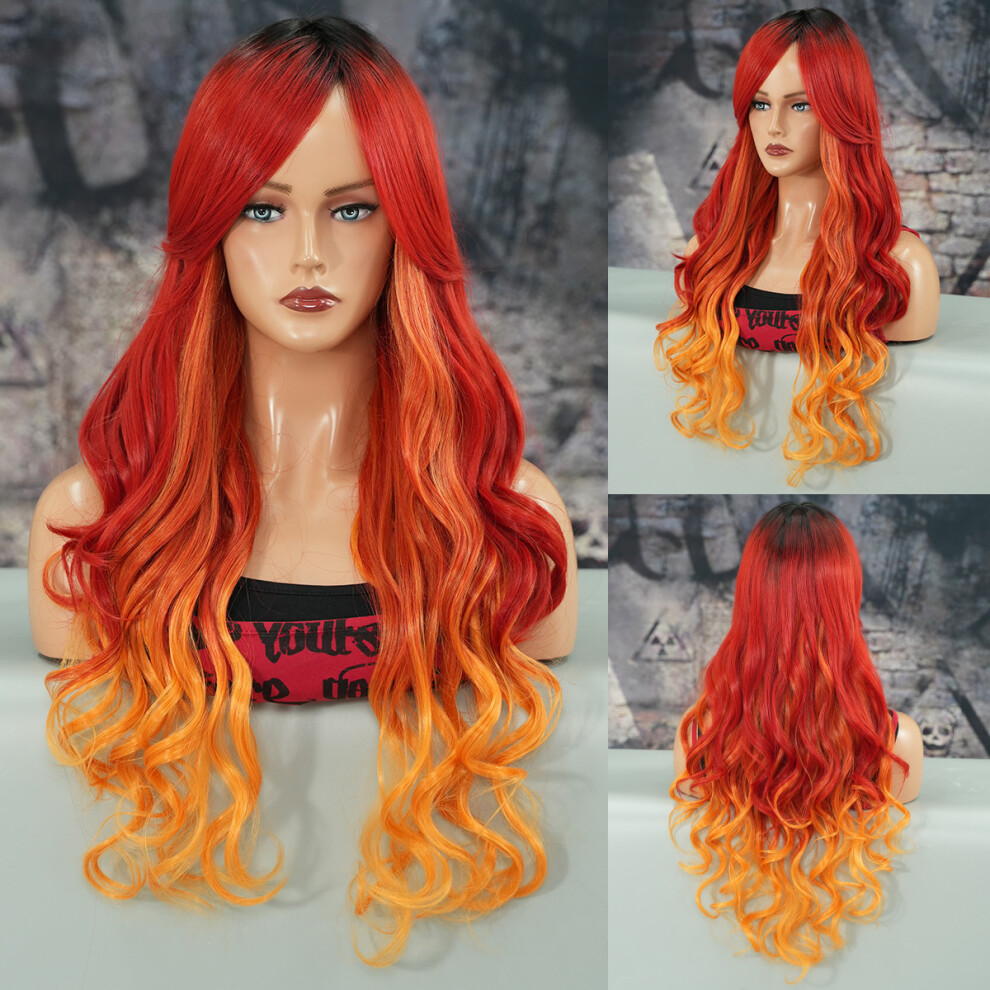 (Red Flame Orange Top Dye_70cm 27.55 Inch) New European and American hot-selling Blonde Barbie Cosplay wig long curly hair high-quality chemical fiber