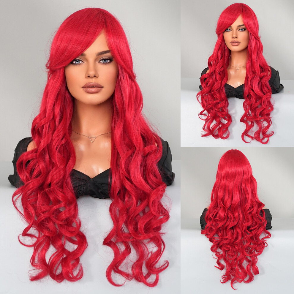 (Red_70cm 27.55 Inch) New European and American hot-selling Blonde Barbie Cosplay wig long curly hair high-quality chemical fiber Cos wig