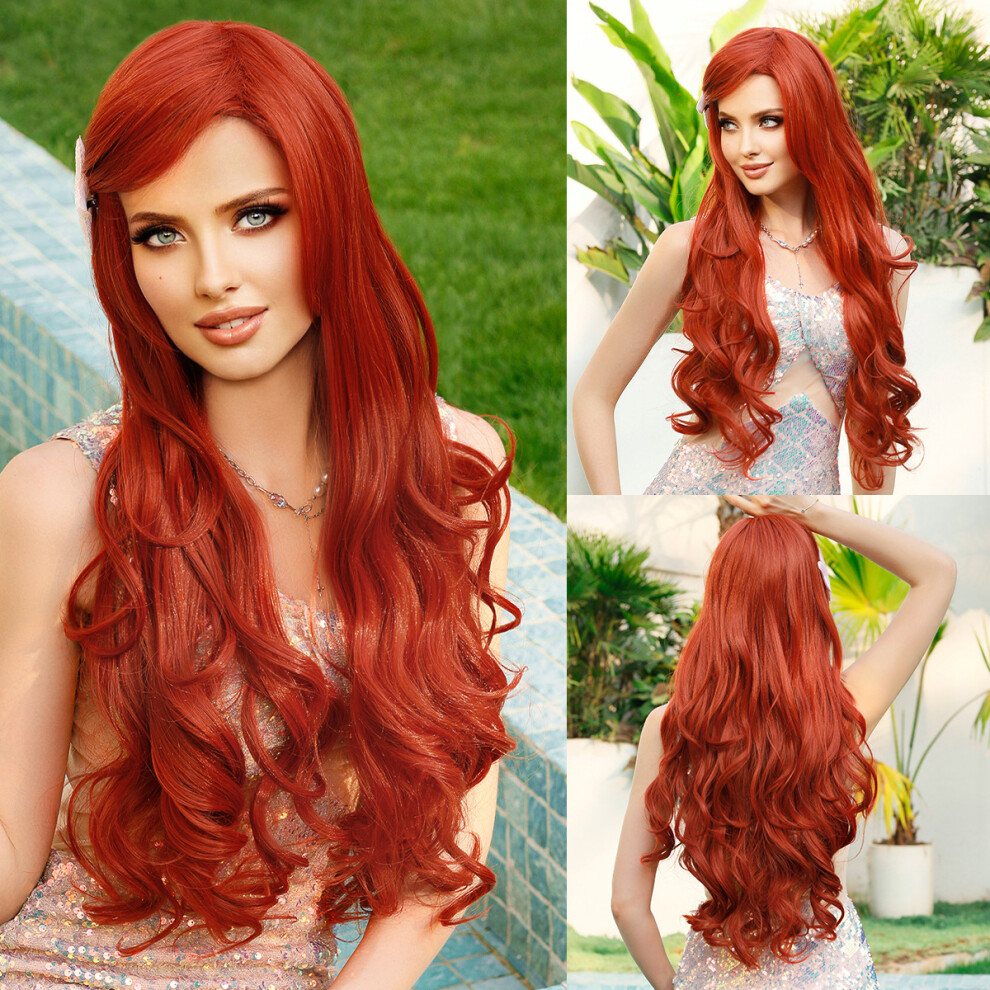 (Mermaid Dirty Orange_70cm 27.55 Inch) New European and American hot-selling Blonde Barbie Cosplay wig long curly hair high-quality chemical fiber Cos