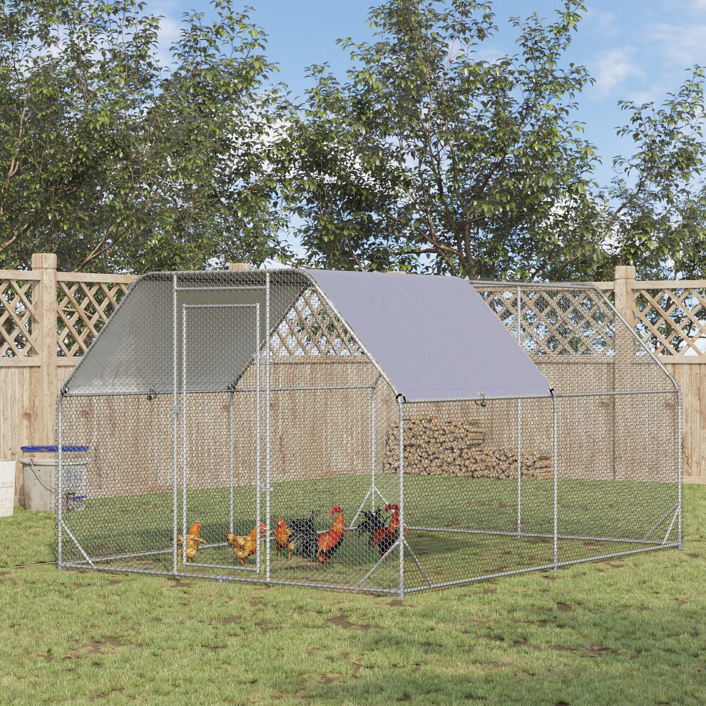 PawHut Chicken Run W/ Roof, Walk In Chicken Coop for 10-12 Chickens, Hen House