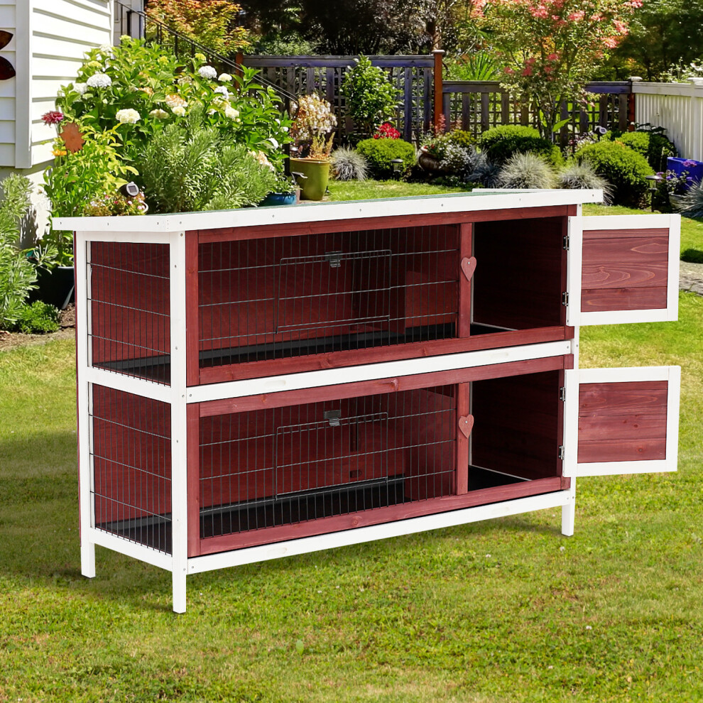 Pawhut Rabbit Hutch, Guinea Pig Cage 2-Tier Bunny House W/ No-Leak Trays