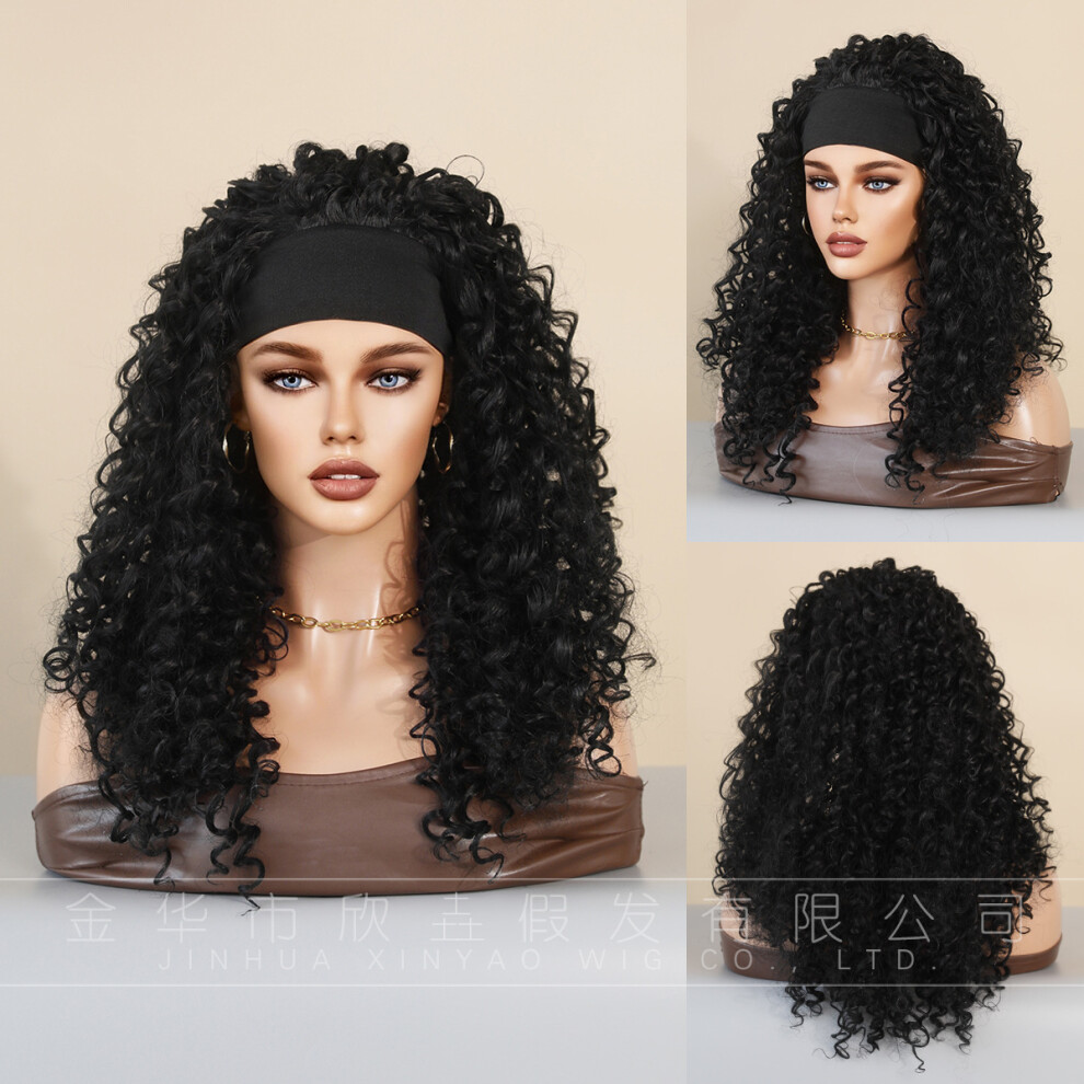 Unisex Black ((Model Features) Long Curly Hair With 65Cm 24 Inch) New Women's Headband Wig African Small Curly Hairband Wig Kinky Curly Headband Wigs
