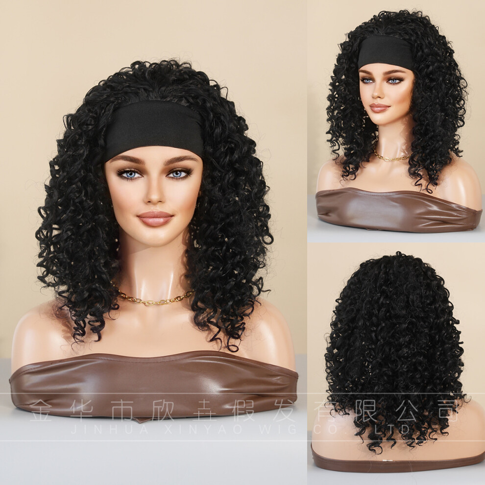 Unisex Black (Short Curly Hair 46Cm 18 Inch) New Women's Headband Wig African Small Curly Hairband Wig Kinky Curly Headband Wigs
