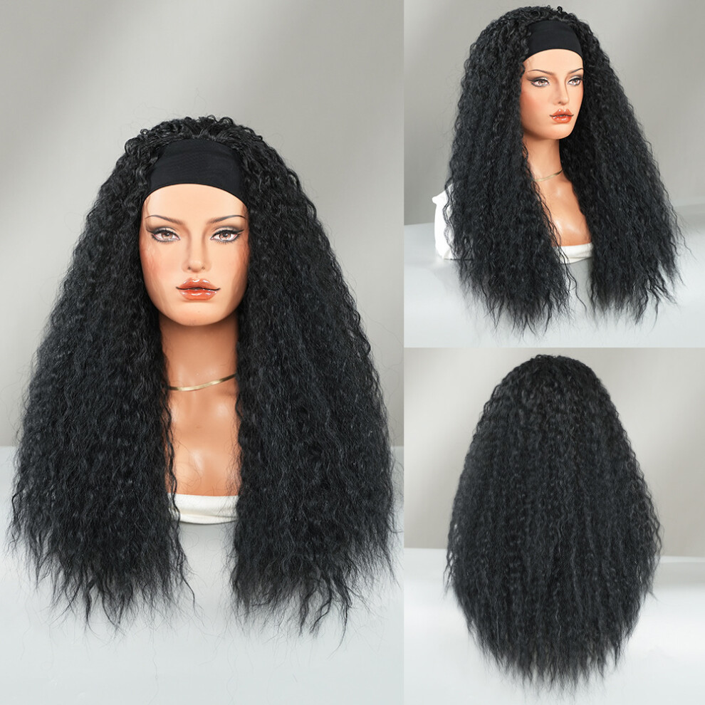 Unisex Black (Weird Volume_63cm) New Women's Headband Wig African Small Curly Hairband Wig Kinky Curly Headband Wigs
