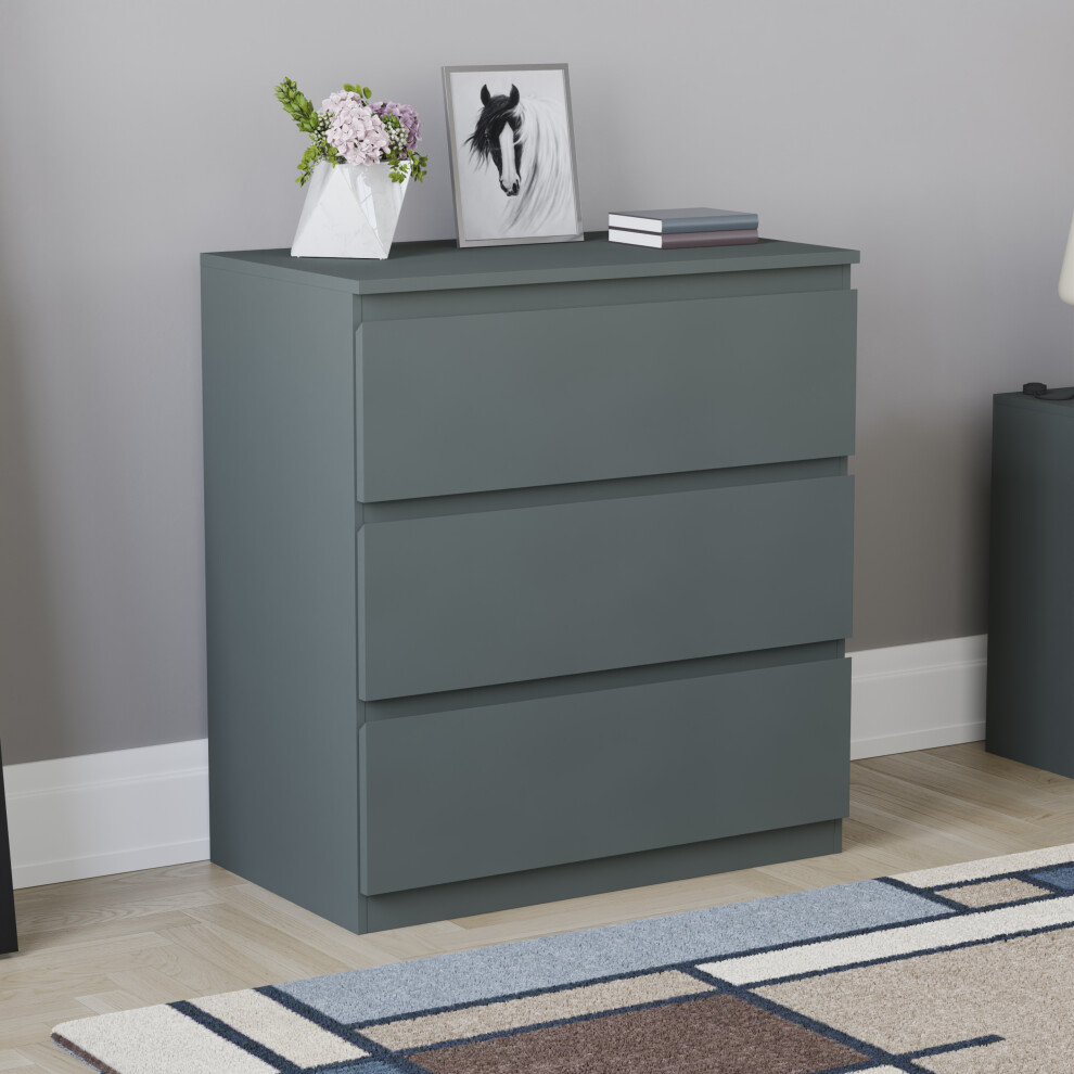(Jasper Green) Denver 3 Drawer Bedside Cabinet Storage Chest