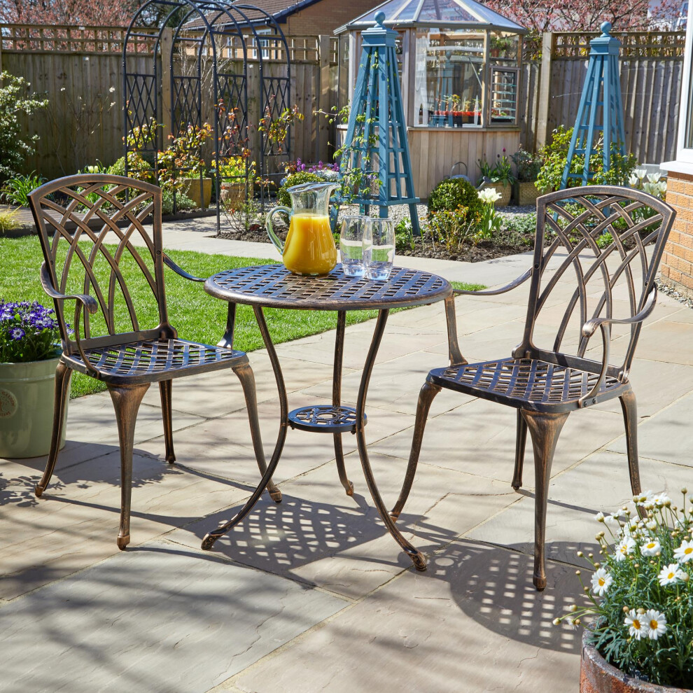 Bistro Set Outdoor Garden Patio Lattice Table & 2 Chairs Aluminium Frame