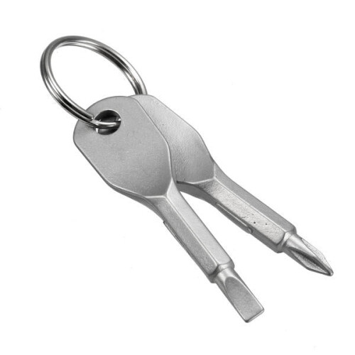(Gray) EDC Portable Phillips and Slotted Screwdriver Keychain Tool