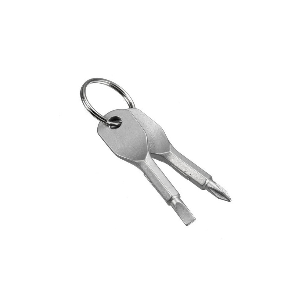 (Gray) Edc Portable Phillips And Slotted Screwdriver Keychain Tool 9078193522488