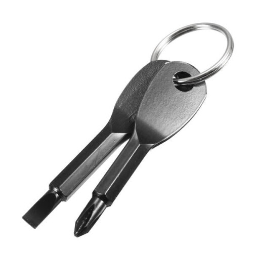 (Black) EDC Portable Phillips and Slotted Screwdriver Keychain Tool