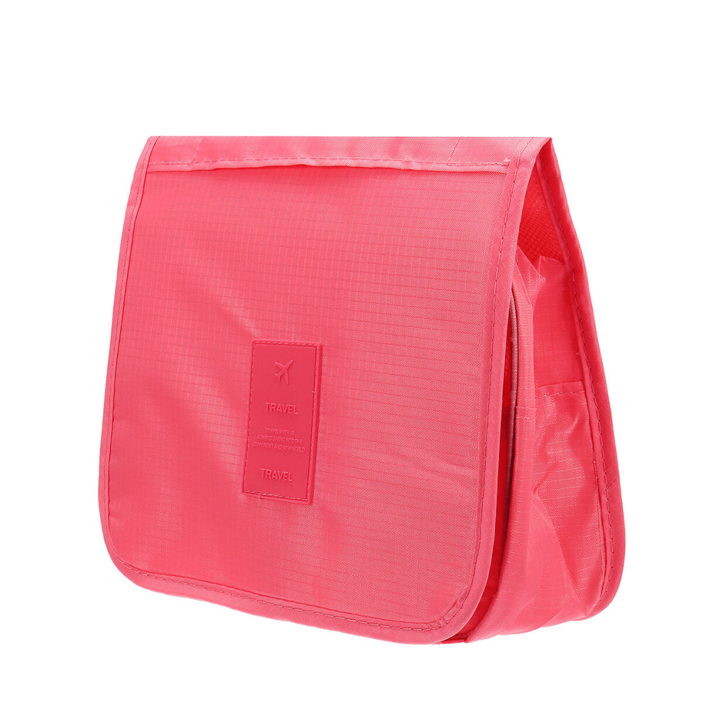 (Red) Solid Color Foldable Travel Bag for Toiletries Hanging Toiletry Bag Portable Finishing Cosmetic Bag