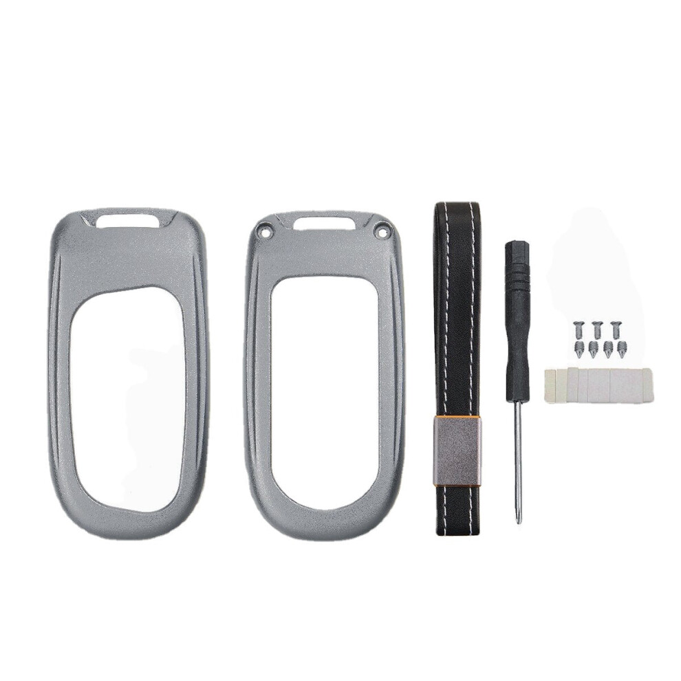 (Grey) Aluminum Alloy Remote Key Cover Fob Case Shell For Dodge Jeep Grand Chrysler