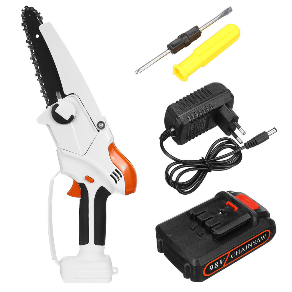 (One Battery) 98VF 6Inch Cordless Electric Chain Saw Rechargeable Wood Cutter Woodworking Tool