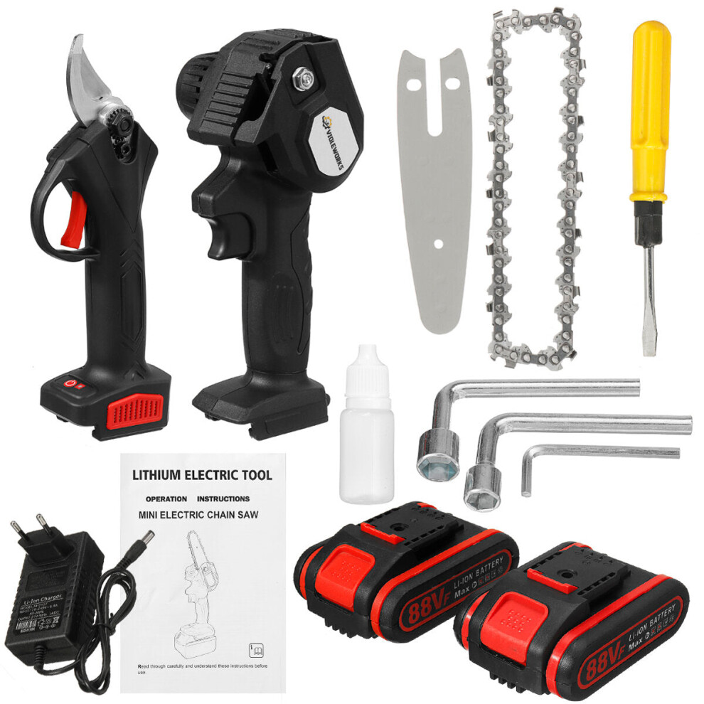 88Vf 2In1 Cordless Electric Chain Saw Pruning Shears Scissor Woodworking Tool 9078193477795