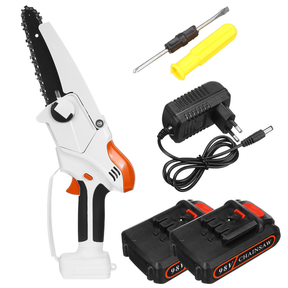 (Two Batteries) 98Vf 6Inch Cordless Electric Chain Saw Rechargeable Wood Cutter Woodworking Tool 9078193477351