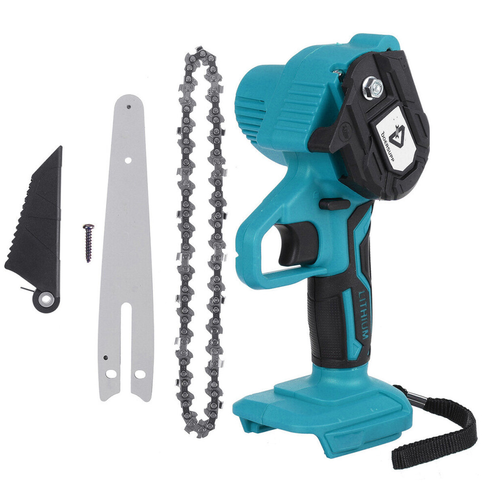 (Blue) 6 Inch Cordless Electric Chain Saw Chainsaw 3000W Mini Woodworking Wood Cutter One-Hand Saws