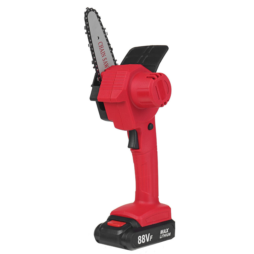 (Red, One Battery) 88VF 4Inch Electric Chain Saw Woodworking Wood Cutter One-Hand Saw W/ 1/2 Battery