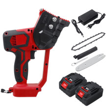 (Red) 8" Rechargeable Electric Chainsaw Chain Saw Handheld Cutting Tool