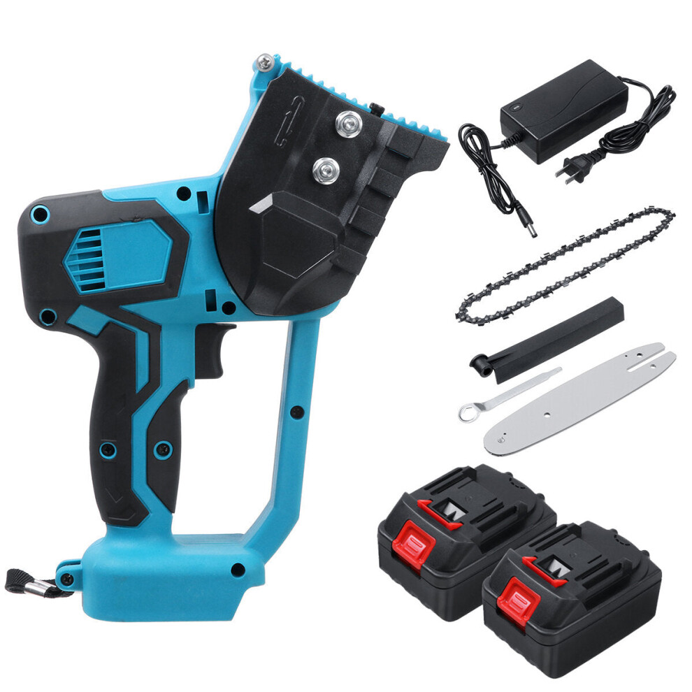 (Blue) 8" Rechargeable Electric Chainsaw Chain Saw Handheld Cutting Tool